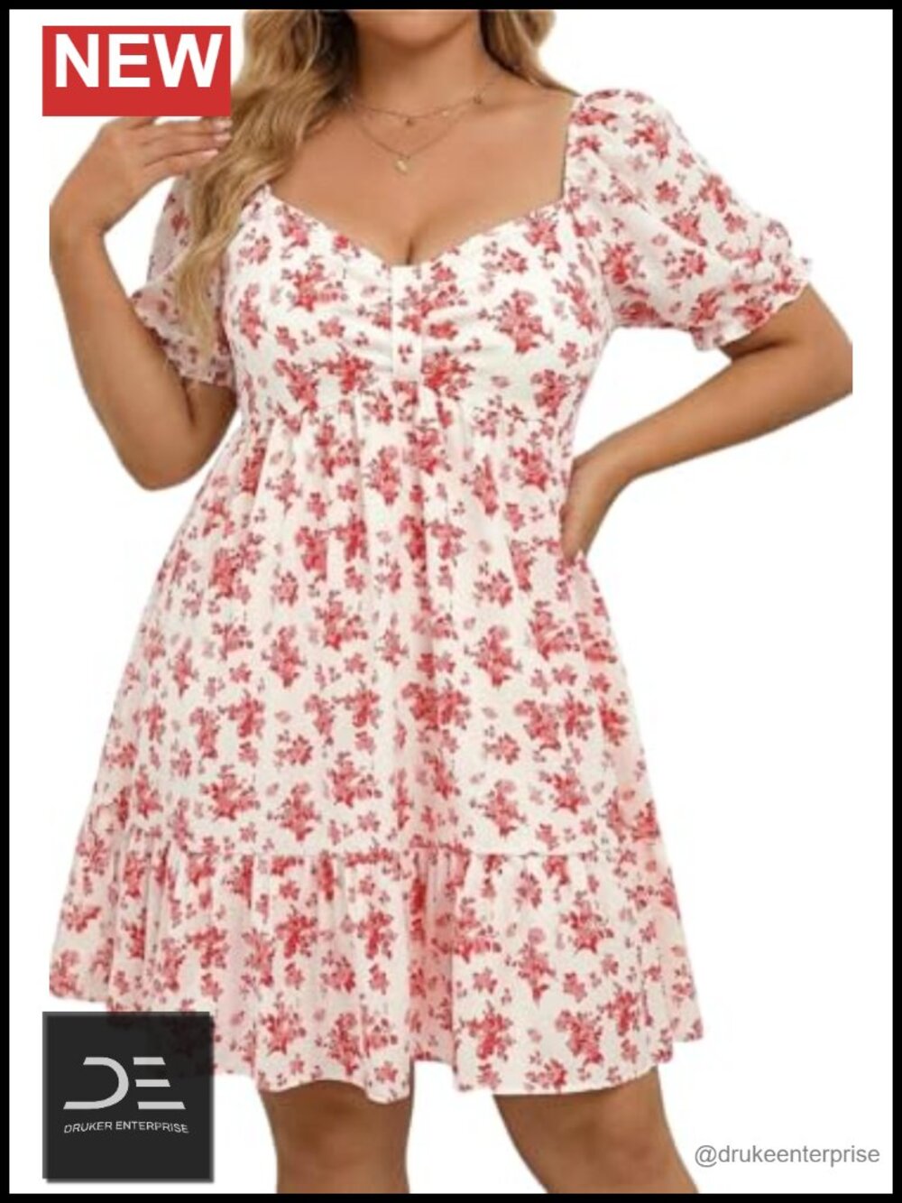Plus Size Sweetheart Puff Sleeve Babydoll Rayon Dress